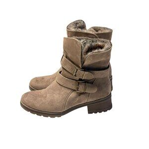 White Mountain Womens Chastity Faux Fur Lined Ankle Boots Size 8M In Taupe Brown